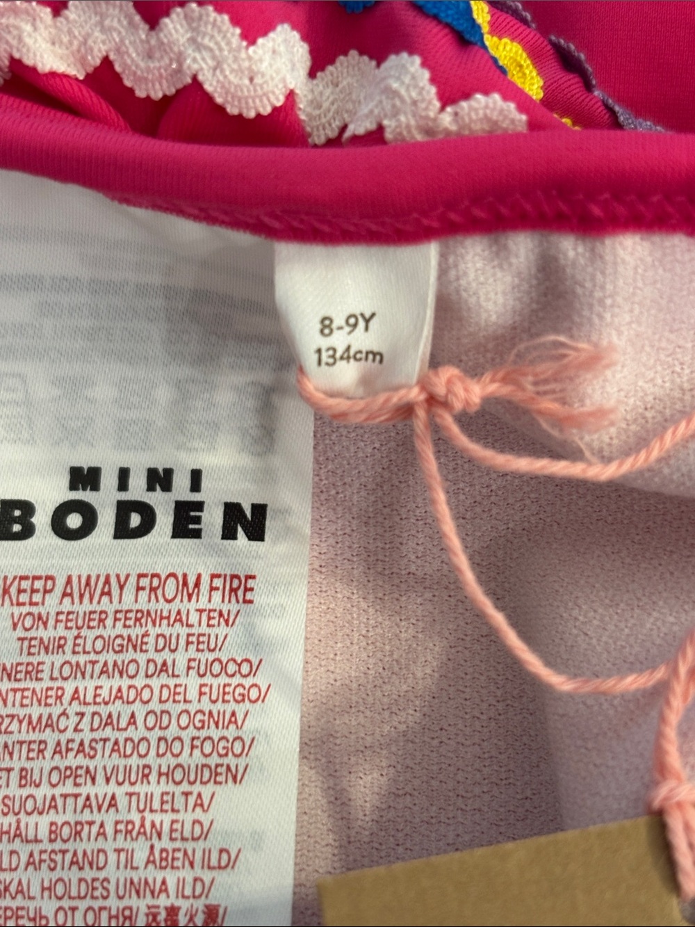 Mini Boden Girls One-Shoulder Pink One-Piece Swimsuit with Multicolor Trim - Picture 4 of 4
